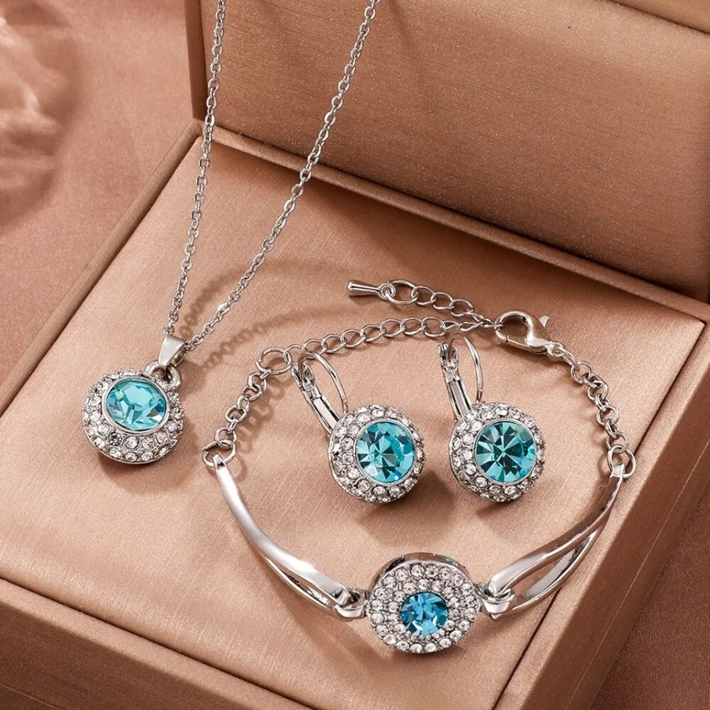 SILVER & TURQUOISE CZ JEWELRY SET